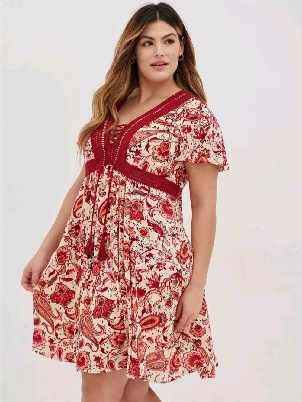 Torrid Mini Gauze Paisley Skater Dress Short Sleeve Pockets Size 1 or 2XL Boho